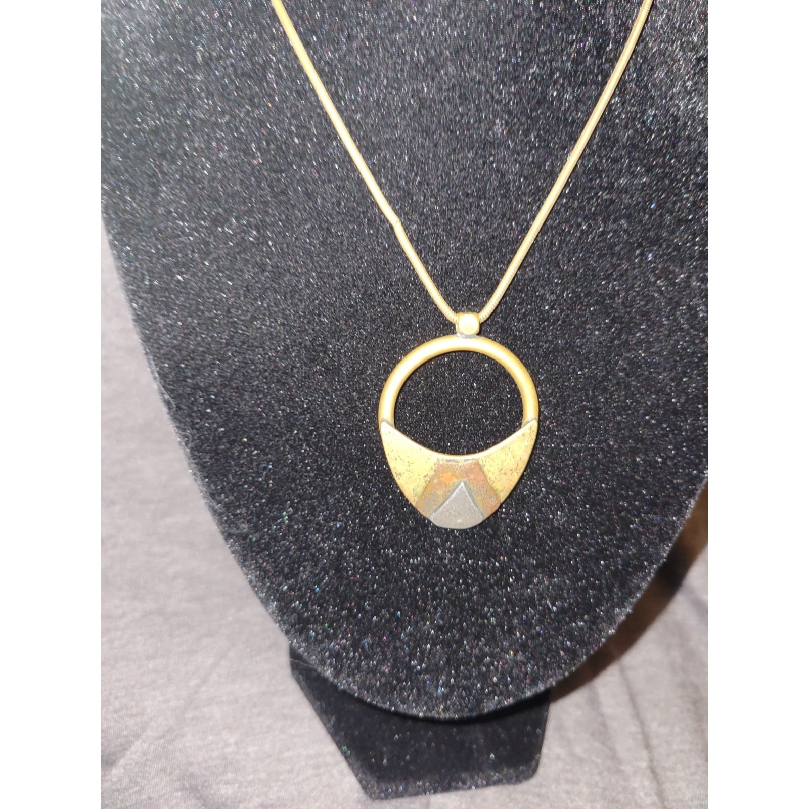 Baer Sf Gold Tone Geometric Pendant Statement Necklace. Signed. Mixed Metal